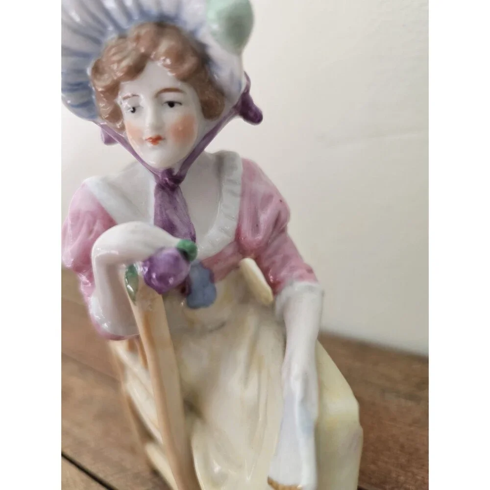 Vintage German Figurine Lady Sitting In Chair Parlor Figure DEP 9529